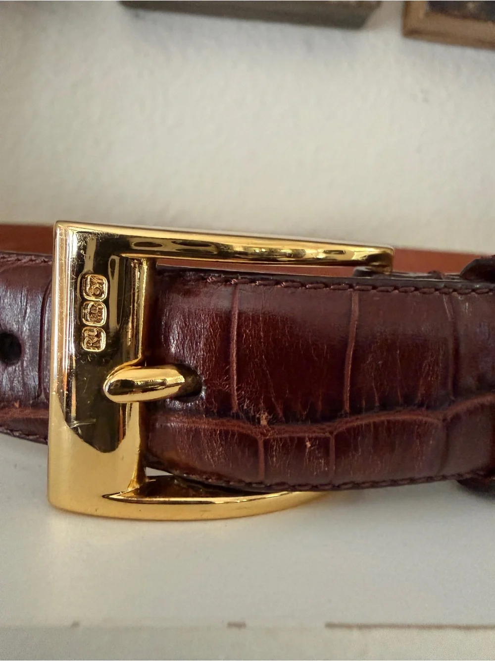 Ralph Lauren Brown Croc Embossed Leather Belt Gold Buckle Size Medium 37